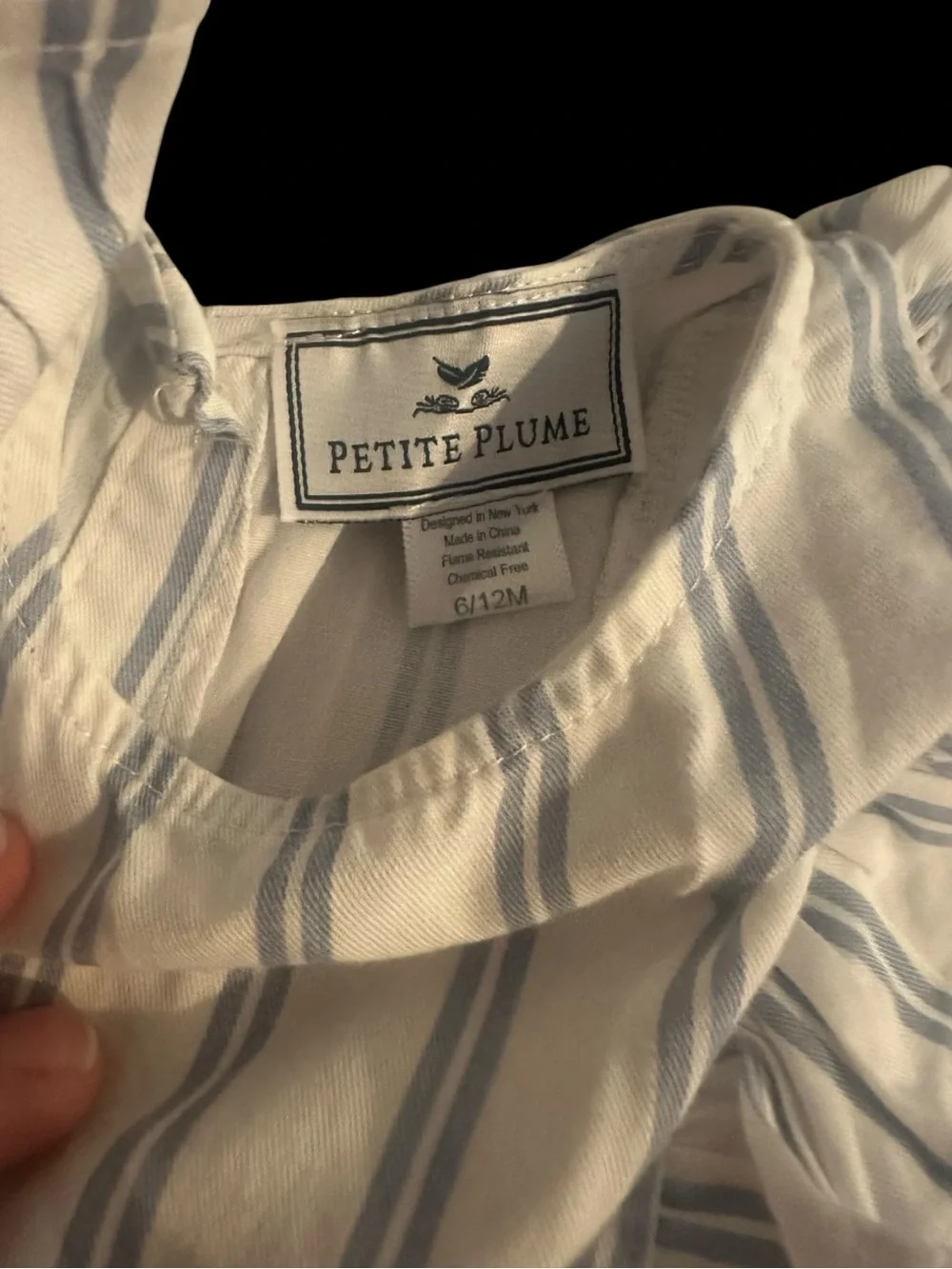 Petite Plume Baby’s Twill Ruffled Romper in Periwinkle Stripe 6-12 months